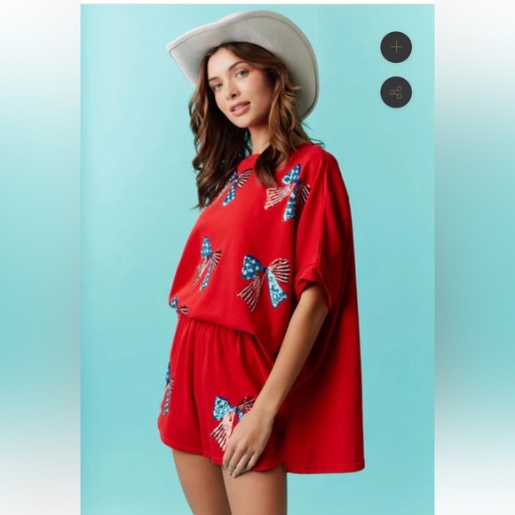 Sequin Red Bow-Patterned Top and Shorts Set by fantasia fawn - Picture 2 of 8